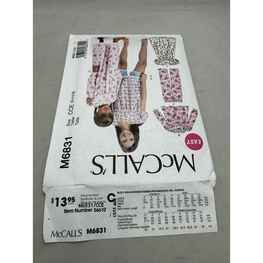 McCall's M6831 Sewing Pattern Crafts Size 3-6 Tops Gowns Shorts Pants